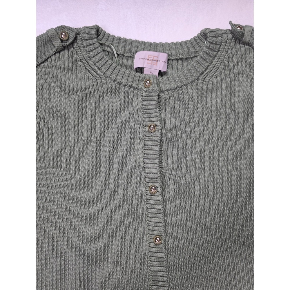 French Connection Olive Knit Dress XL NWT Ribbed Button Front Casual Office - Picture 11 of 11